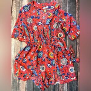 Goodnight Macaroon Coral Floral Romper